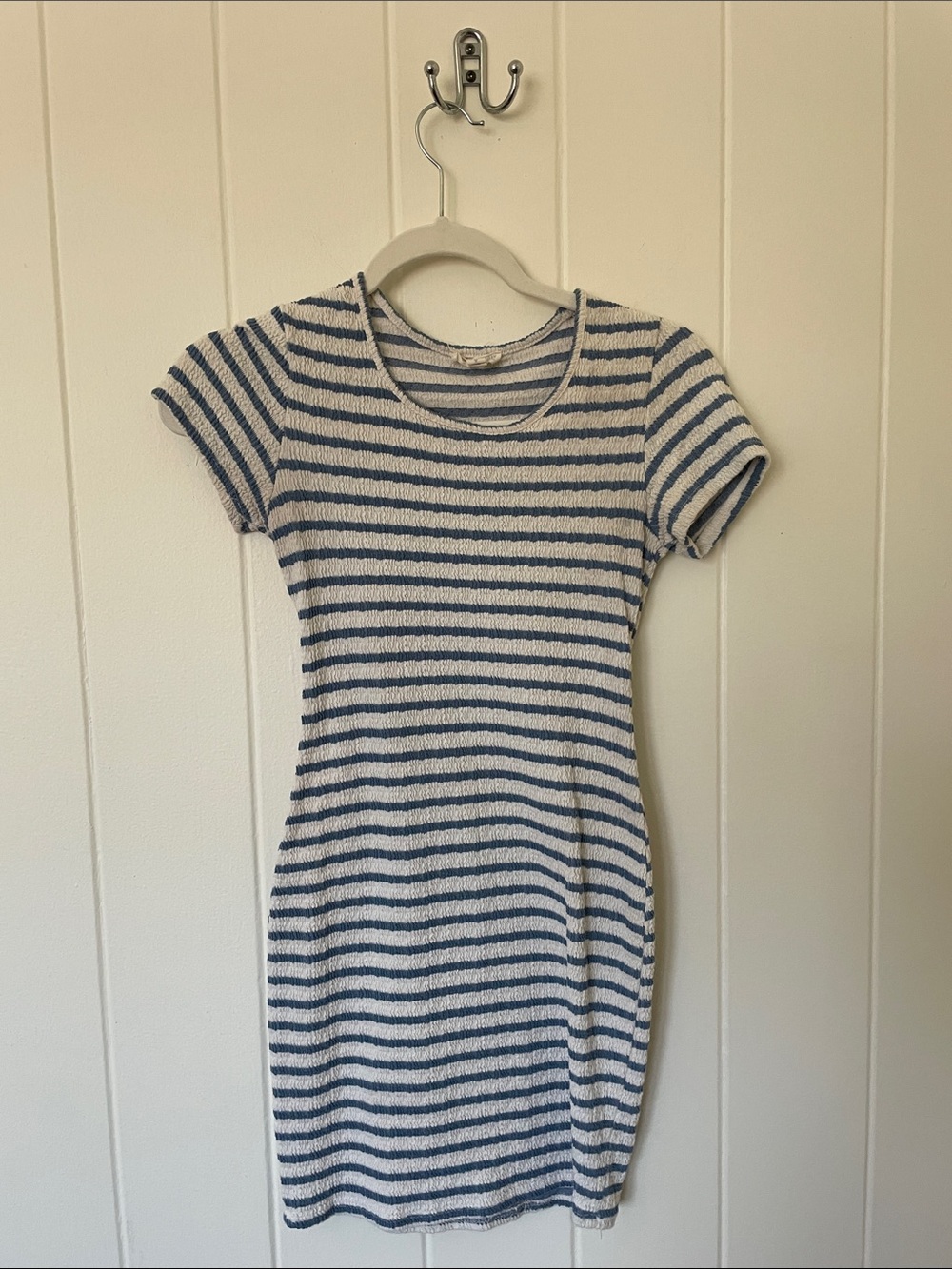 See You Monday Blue and White Striped Mini Dress